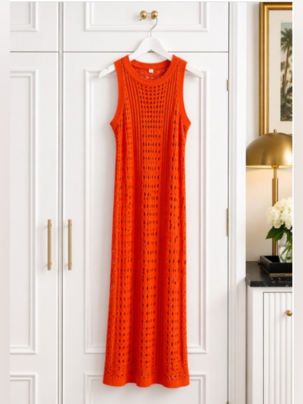 Bright Orange Open Knit Dress | Summer Beach Cover-Up | Boho Resort Style